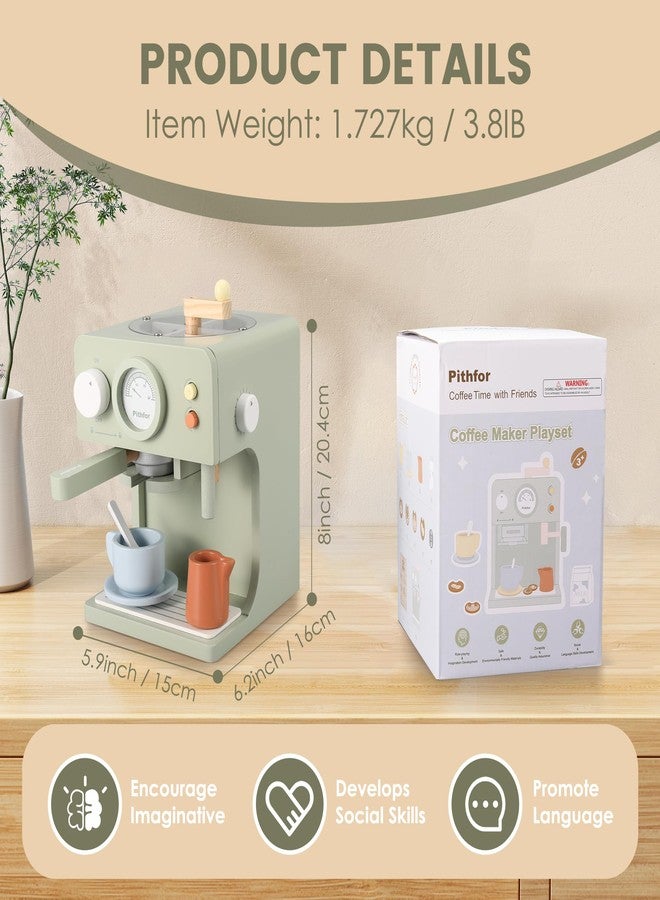 Pithfor Kids Wooden Coffee Maker Toy with Grinder, Pretend Play Kitchen Appliances & Accessories Toy Gift for Kids Toddlers Boys Girls - Image 4